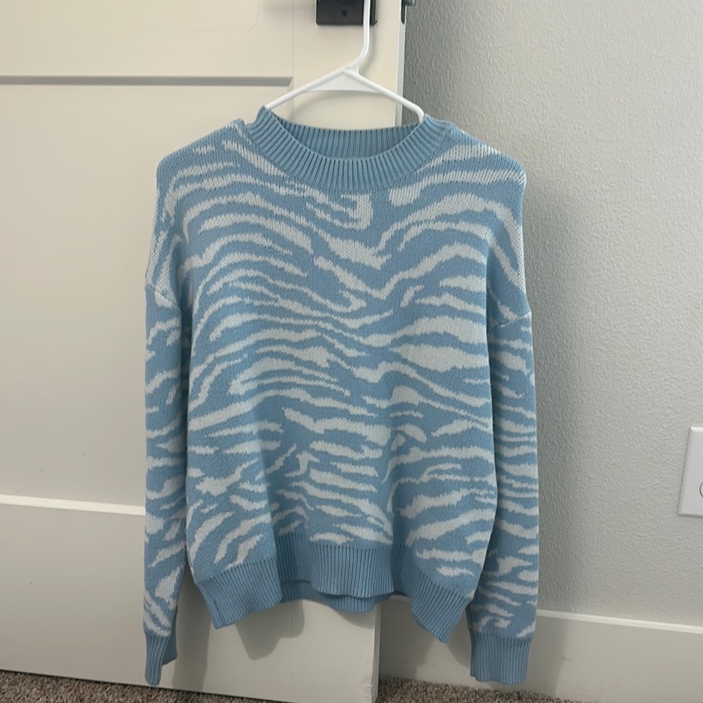 Blue and White Zebra Print Sweater
